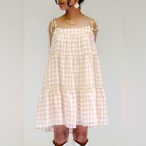 Flounce hem checkered dress